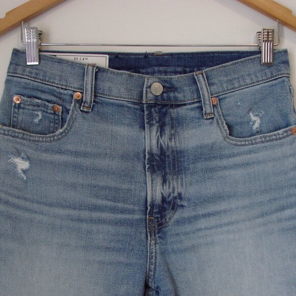 GAP Bermuda Jean Shorts High Rise Distressed Raw Frayed Hem Light Wash 27 4 - Picture 3 of 11